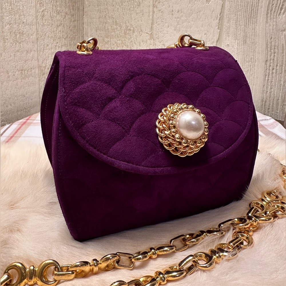 Henri Bendel Vintage 1990’s Purple Suede & Pearl Bag